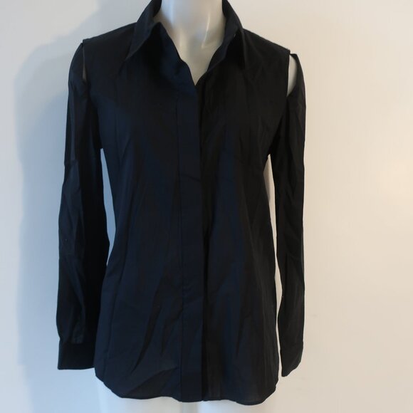 Womens Milly Black Button-Up Cold Shoulder Cut-Out Blouse Top 6 - Picture 6 of 10